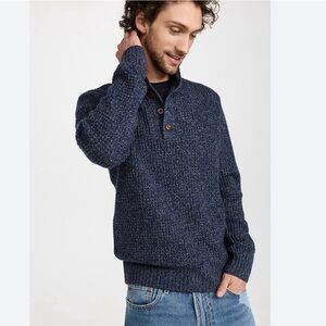 Faherty Sweater Mens Large Blue Melange Waffle Knit Cashmere Wool 1/4 Button